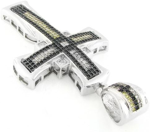 Iced Out Hip Hop White Gold Plated Cz Black & Yellow Byzan Cross Pendant