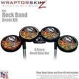 Chrome Skull on Fire Skin by WraptorSkinz fits Rock Band Drum Set for Nintendo Wii, XBOX 360, PS2 &
