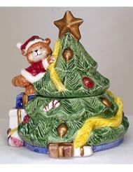 1994 Omnibus Fitz & Floyd Christmas Tree Trinket Box - Teddy Bear Decorating
