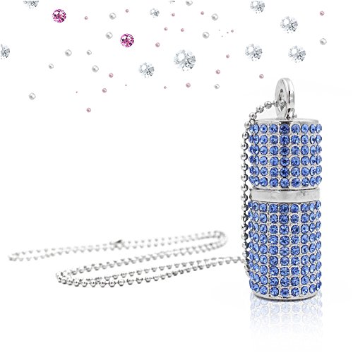 Techkey USB Flash Drive,Bling Rhinestone Diamond Crystal Glitter Lipstick Case Shining Jewelry Necklace,16GB,Sea Blue