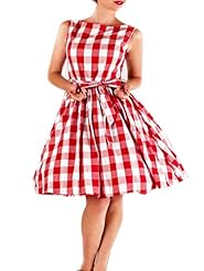 Plaid Print Vintage Cotton/Elastane Evening Dress/Wedding Party Dress 