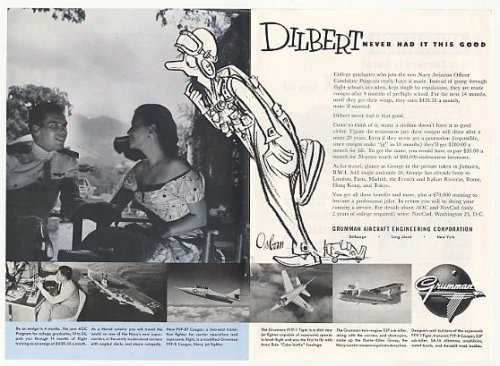Cover image : 1956 Grumman Aircraft Navy AOC Dilbert Osborn art Print Ad