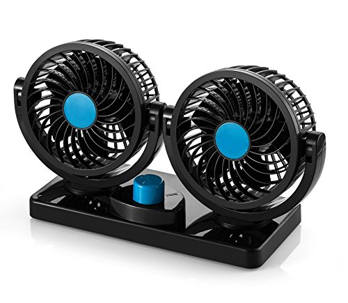 AboveTEK 12V DC Electric Car Fan - Rotatable 2 Speed Dual Blade with 9FT Cord - Quiet Strong Dashboard Cooling Fan for Sedan SUV RV Boat Auto Vehicles - Effectively Blow Out Hot Air, Smoke, Odors