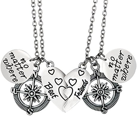 Eloi Jewelry Best Friends Compass No Matter Where Necklaces Broken Heart Best Friends BFF Pendant