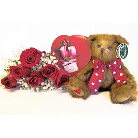 Happy Valentine's Day Gift! - Valentine Roses plus Heart Shaped Box of Chocolates and Loverboy Bearington Bear