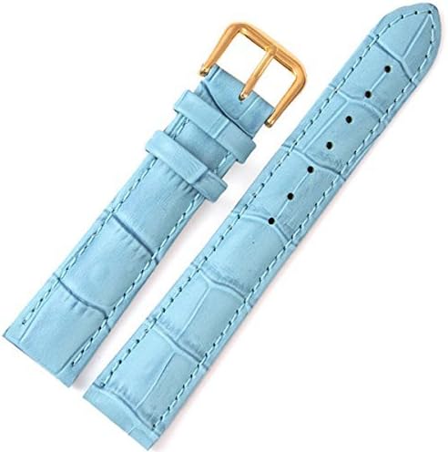 18MM. Genuine Leather Gold Buckle Light Blue Watch Strap/Watchband (Bamboo)