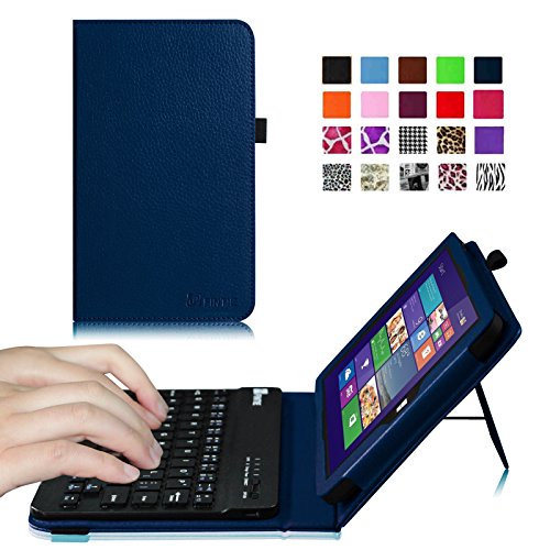 Fintie WinBook TW802 / TW801 Tablet Keyboard Case - Premium PU Leather Folio Stand Cover with Removable Wireless Bluetooth Keyboard for WinBook TW802 / TW801 8-Inch Windows 8.1 Tablet, Navy