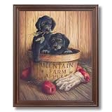Country Apples Puppy Dogs Kids Room Kitchen Wall Picture Cherry Framed Art Print