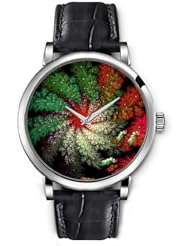 SPRAWL Aanalog Fashion Series Silver Ladies Watches of Genuine Black Leather Strap,Unique Wrist Watch for Women Girls Designed with Spiral leaves three colors