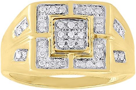 10K Yellow Gold Diamond Pave Mens Flat Top Pinky Ring Round Cut 0.25 Cttw