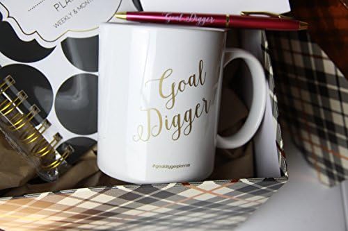 Goal Digger Planner 2016 + Goal Digger Mug + Goal Digger Post It Notes and Pink Pen in a Holiday Gift Box - Christmas Gift for the Girl Boss! (Black Polka Dot Planner)