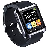 HopCentury Bluetooth Smart Watch Support Android Apk Notifier Android Cellphones with Sleep Monitor Pedometer Stopwatch Anti Lost Drink/Rest Reminder, Support iPhone with Partial Functions (Black)