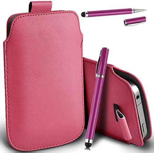 Kazam Tornado 348 - Leather Pull Tab Case Cover Pouch + 2 in 1 Touch Stylus Pen + Polishing Cloth ( Baby Pink )