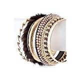 Mix and Match Set of 7 Bangle Bracelets - Accented with Fur and Rhinestones - Lead and Nickel Free