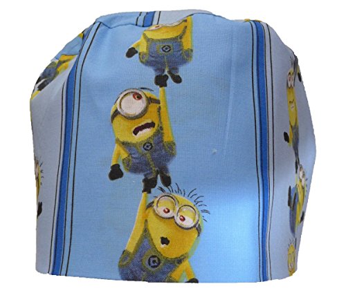 S1FM! Men's Scrub Cap, Minions on Blue, Handmade, Double Cotton
