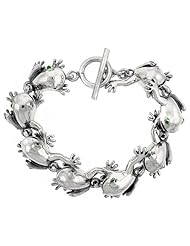Sterling Silver Frog Bracelet with Toggle Clasp 1 inch wide, sizes 8, 8.5 & 9 inch