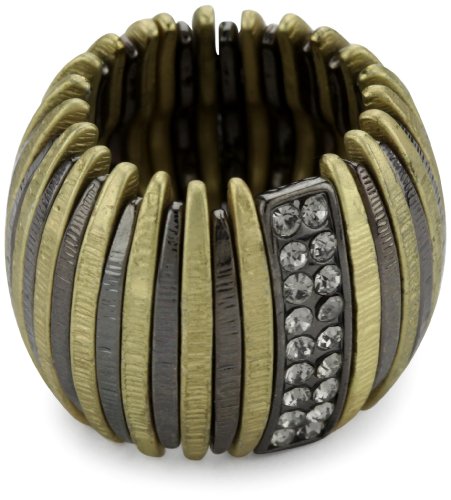 Leslie Danzis 2 Tone Cubic Zirconia Stretch Ring, Gold & Gunmetal