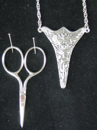Heirloom Norwegian Pewter Chatelaine 2 1/2" Embroidery Scissors + Velvet Bag