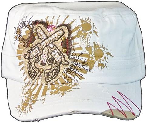 Leader Original Vintage Hat Distressed Cadet Cap Bling Guns White