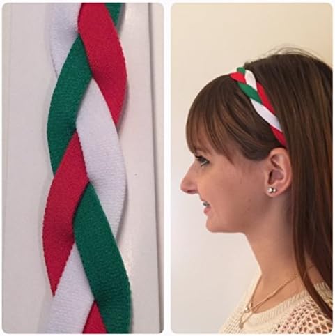 Fabulicious Red Green White Braided Headband© - NON SLIP Sports Hair Bands Christmas Head Band