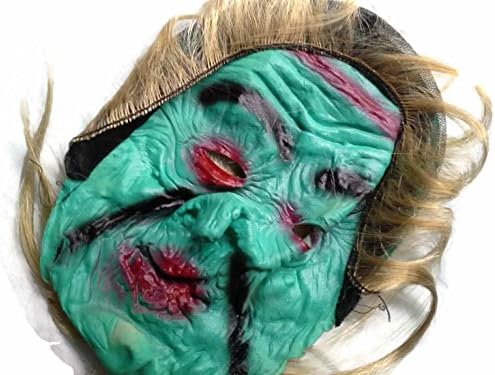 Halloween Mask Green Face with Brown Hair in Rubber Texture Facial Costom