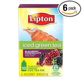 Lipton Green Tea To Go, Energize Blackberry Pomegranate, 10-count, 0.04-Ounce Boxes (Pack of 6)