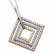 Tricolor Triplets Square Diamond Pendant Necklace