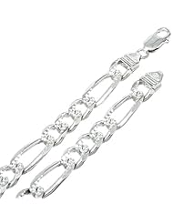 9MM Thick - Diamond-Cut Figaro Link Chain Necklace/Bracelet - Genuine .925 Solid Sterling Silver