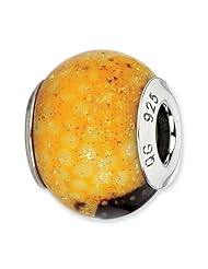 Sterling Silver Reflections Brown/Yellow Glitter Overlay Glass Bead