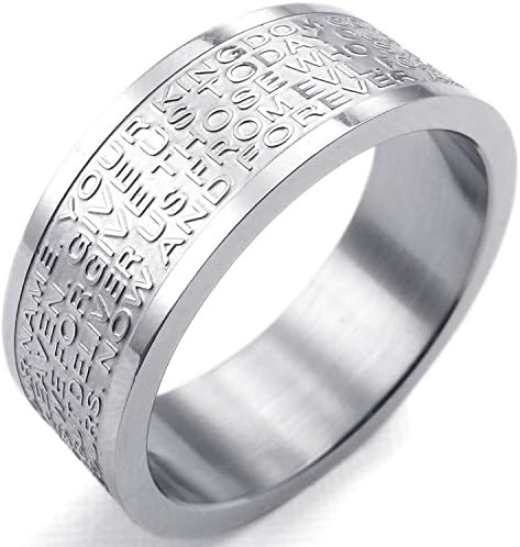 Mygoodie Jewelry Mens Womens Stainless Steel ring, English Lord's Prayer Cross 8mm Band, Silver