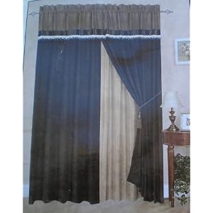 A Pair of Short Fur Dark Brown Printing Window Curtains Drapes Panels with Sheer Lining...