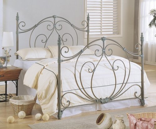 Queen Size Antique Brass Finish Metal Bed Headboard & Footboard