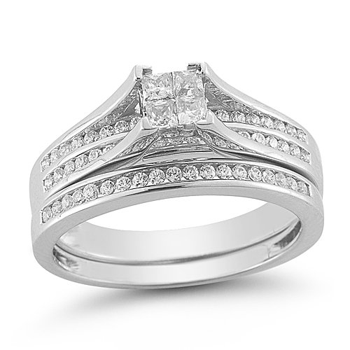 14k White-Gold Diamond Bridal Set (1/2 cttw H-I Color, I1-I2 Clarity) Size 8