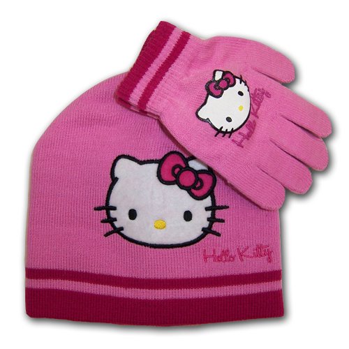 Sanrio Hello Kitty Girl's Beanie Knit Hat and Glove Set (3-6)