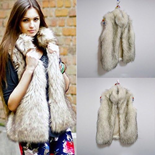 Womens Winter Warm Faux Fur Waistcoat Sleeveless Stand Collar Vest Coat