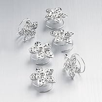 Set of 6 Large Silver Flower and Crystal Centre Hair Coils Jewels