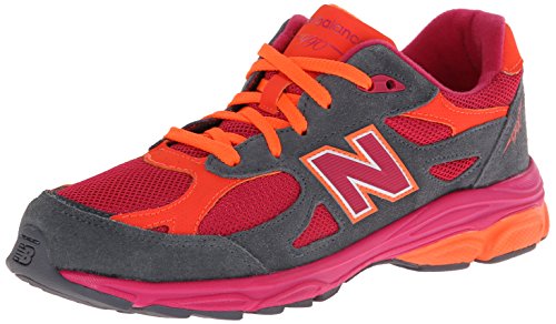 New Balance KJ990 Grade Lace Up Running Shoe (Big Kid), Grey/Pink/Orange, 4 M US Big Kid