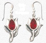 Solid Sterling Silver Tulip Red Cut Crystal Earrings