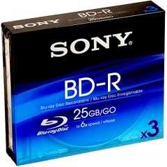 Sony 3BNR25B BD-R 25GB beschreibbare Blu-ray Rohling 6x Jewelcase (3er Pack)