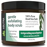 Best ORGANIC Exfoliating Body Scrub - "INVIGORATING EUCALYPTUS" - 100% Pure Dead Sea Salt Scrub / Ultra Hydrating & Moisturizing with SKIN SMOOTHING Jojoba, Sweet Almond & Argan Oils - 12oz