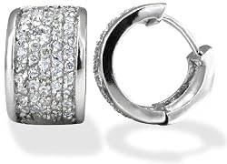 Sterling Silver Pave CZ Wide 5/8" Diameter Hoop Earrings