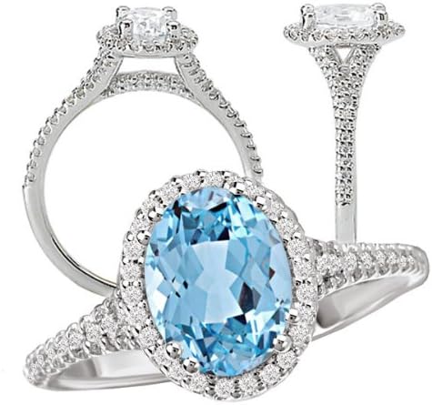18k Elite Collection lab-grown 8x6mm oval aquamarine spinel diamond halo engagement ring with split shank