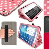 igadgitz Pink mit Weißen Polka Punkte PU Ledertasche Hülle Folie Cover für Samsung Galaxy Tab 3 8.0