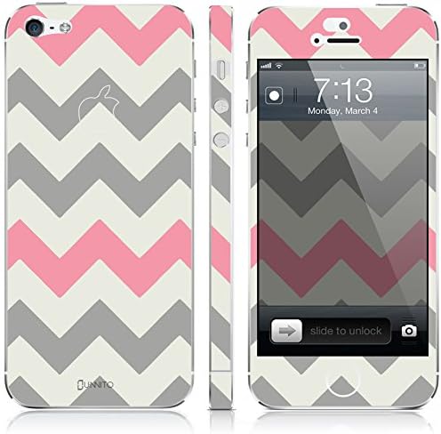UnnitoTM iPhone 5 / 5S Skin [Full Body] *90 Day Warranty* Protective Vinyl Decal Cover [Custom] Wrap Sticker (Chevron Grey Pink)