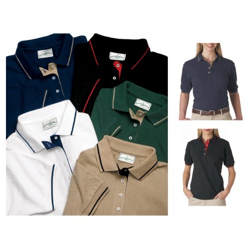 Click here to buy Outer Banks - Ladies' Essential Pique Polo with Stripe Trim (2103).