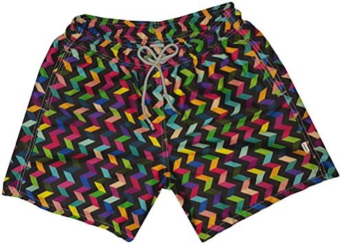 VIDRIC Mens Colorful Zigzag Swim Shorts L Black