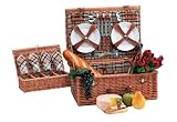 Willion Suitcase Picnic Basket, Service for Four, Tan Plaid Color
