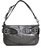 Coach Leather Double Buckle East West Duffle Bag 17125 Graphite Silver