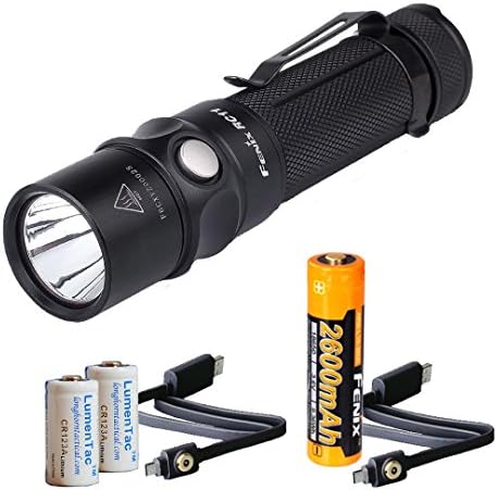 Fenix RC11 1000 Lumens Rechargeable Cree XM-L2 U2 LED Flashlight w/ 1x 18650 Rechargeable Battery, TWO USB Charging Cables and 2x LumenTac CR123A Battery