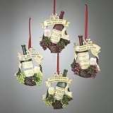 Kurt Adler 4.5" Polyresin Wine Bottle in Basket with Grapes Ornament Set of 3